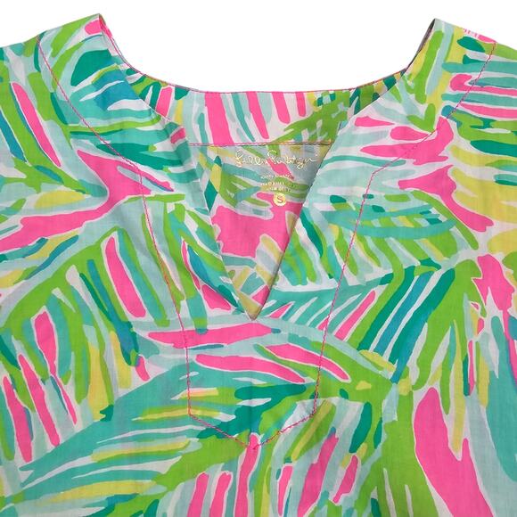 Lilly Pulitzer Tunic Shirt Womens Small Green Pink Amelia Island Tropical Storm - Picture 4 of 14